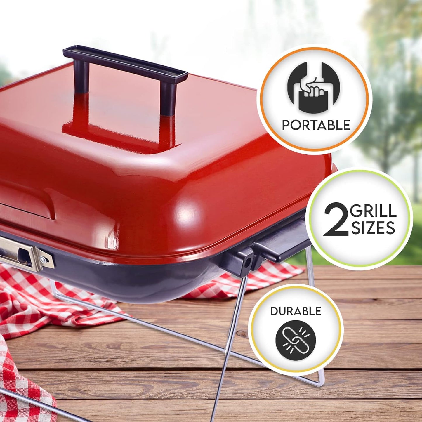 14" x 14" Portable Charcoal BBQ Grill with Lid & Folding Legs