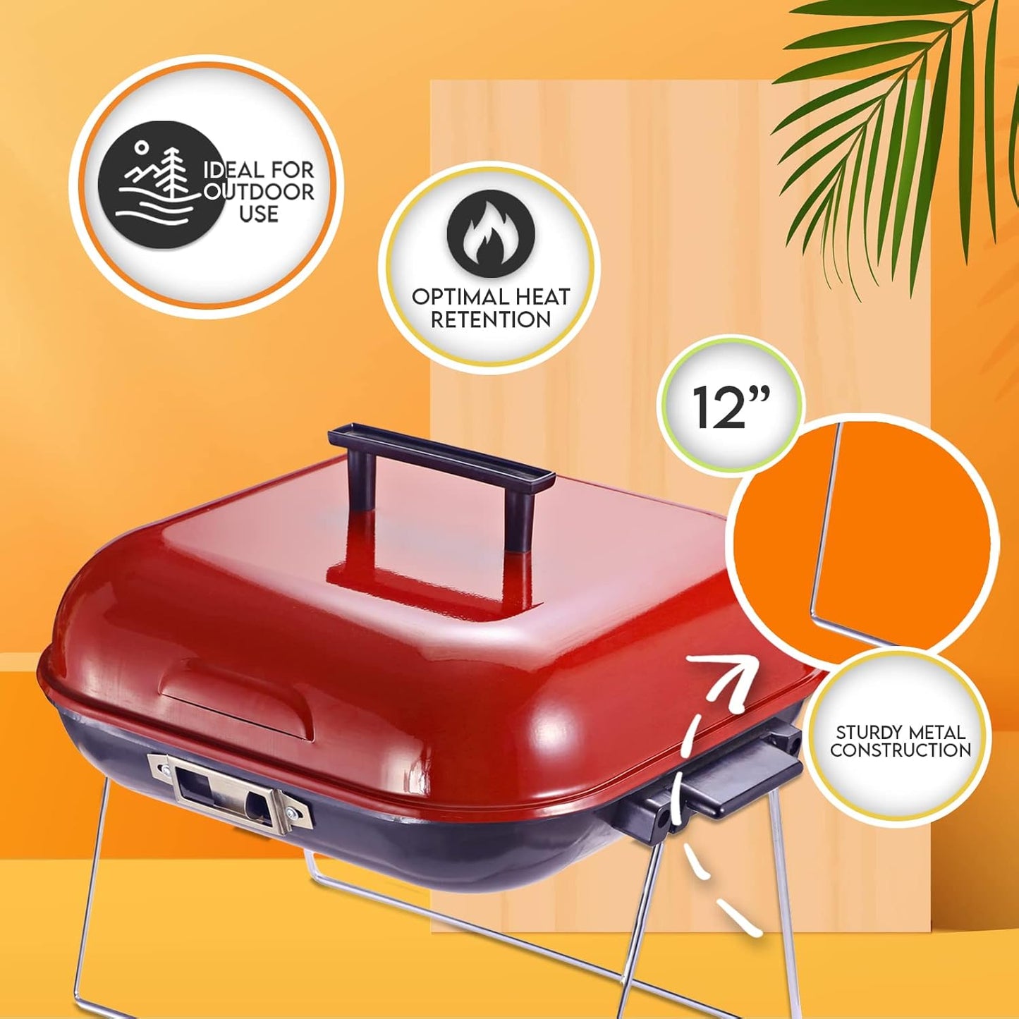 14" x 14" Portable Charcoal BBQ Grill with Lid & Folding Legs