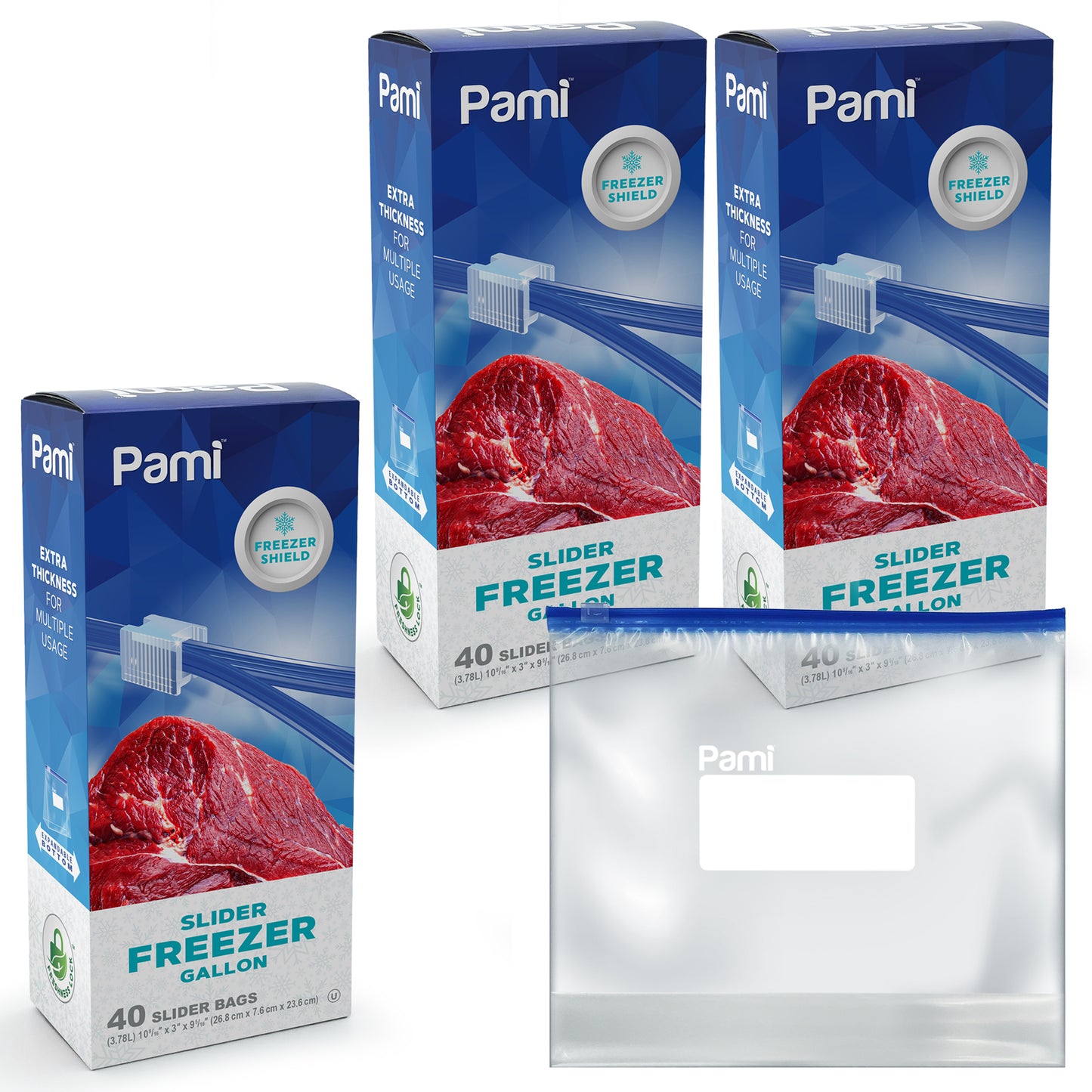 Gallon Size Freezer Slider Bags - Pack of 40, Expandable Bottom