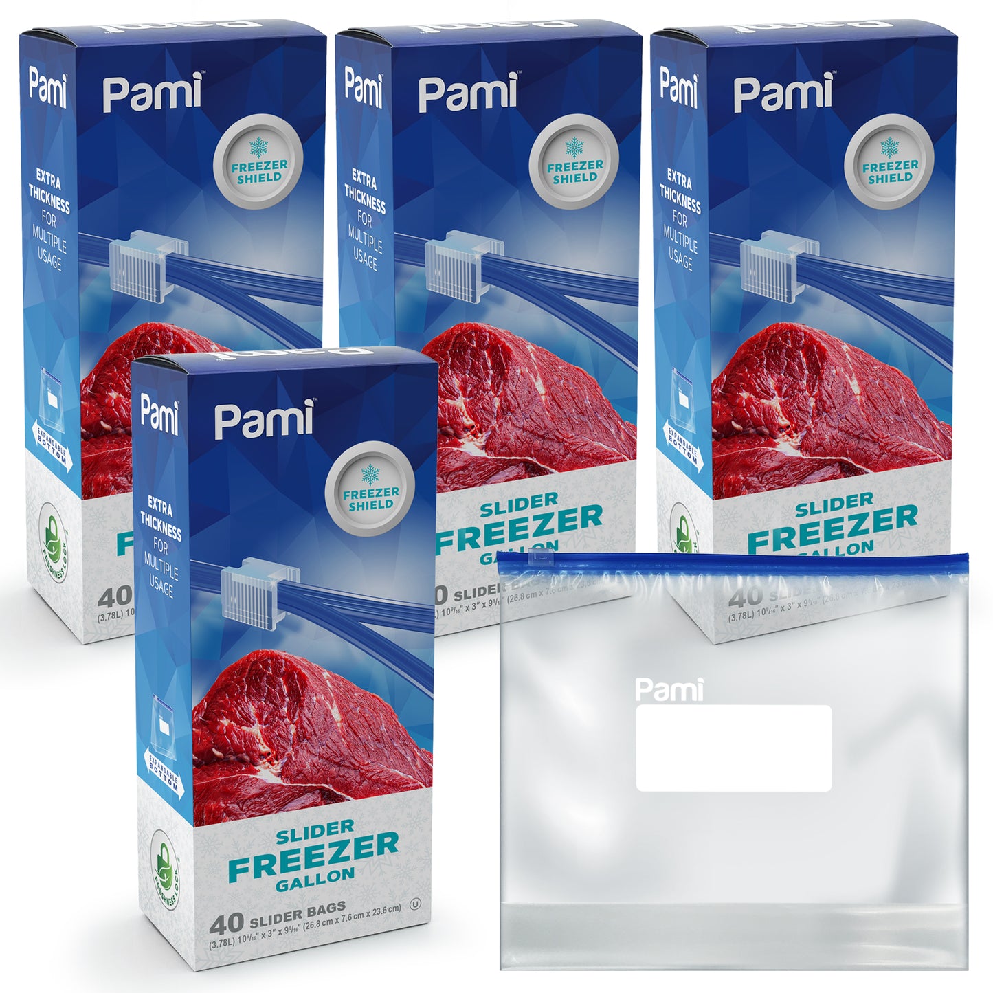 Gallon Size Freezer Slider Bags - Pack of 40, Expandable Bottom