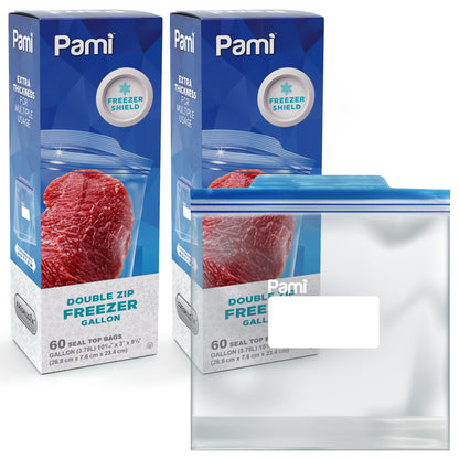 Gallon Size Double zip Freezer Bags - Pack of 60