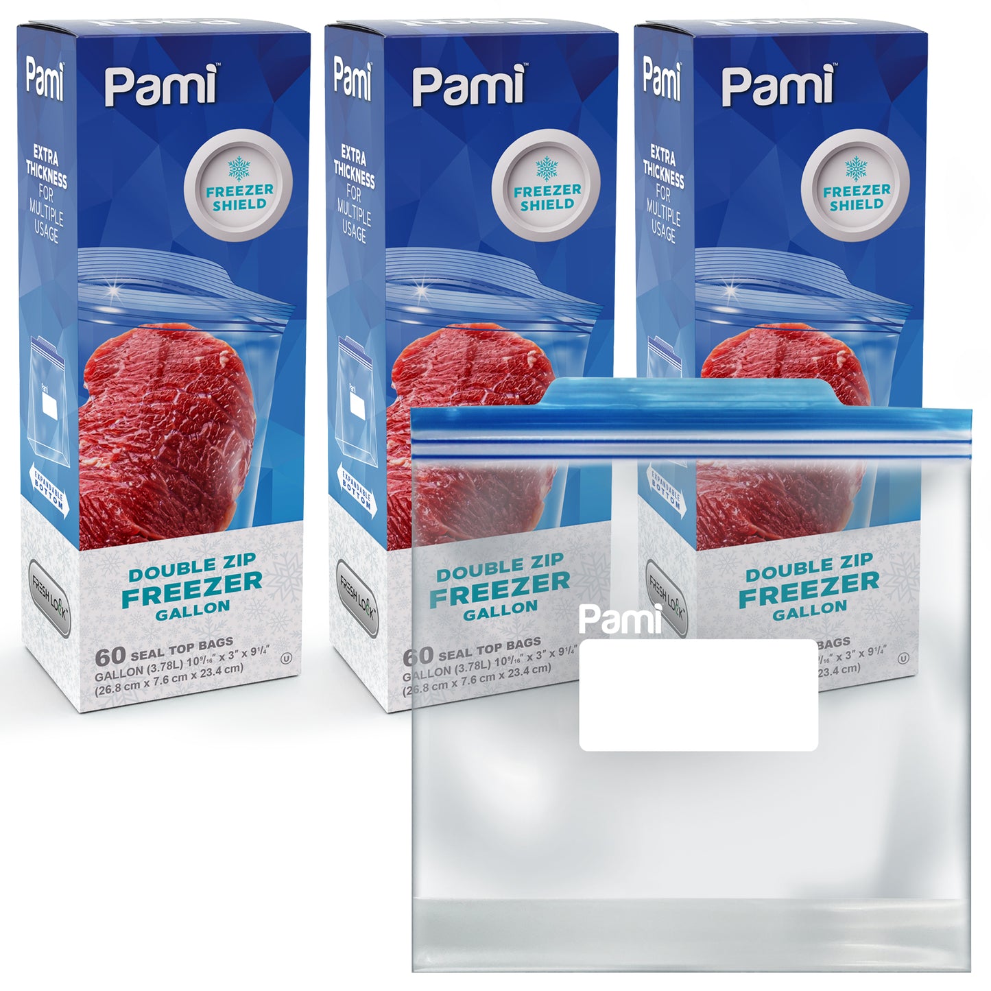 Gallon Size Double zip Freezer Bags - Pack of 60