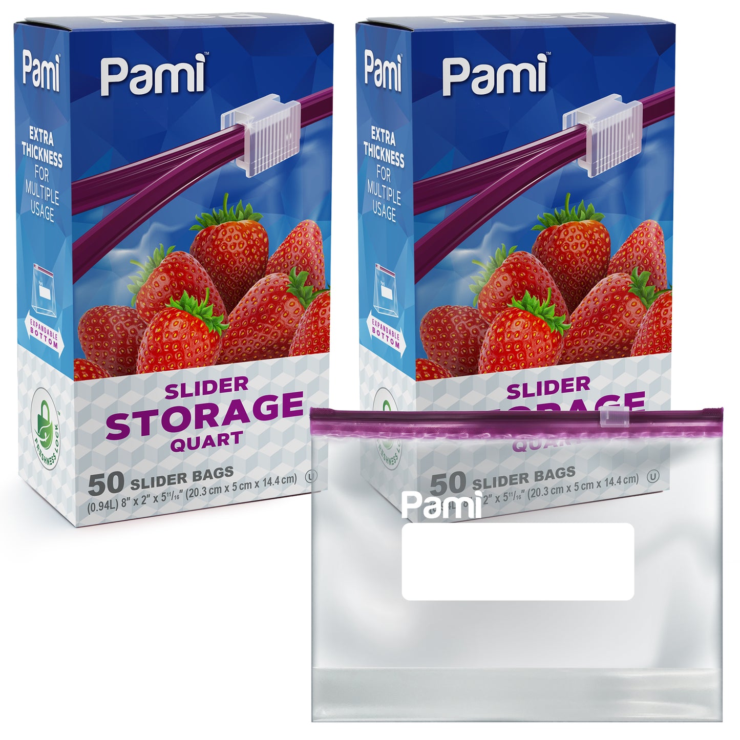 Quart Size Slider Storage Bags, Expandable Bottom - Pack of 50