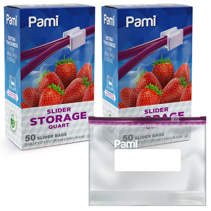Quart Size Slider Storage Bags, Expandable Bottom - Pack of 50