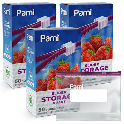 Quart Size Slider Storage Bags, Expandable Bottom - Pack of 50