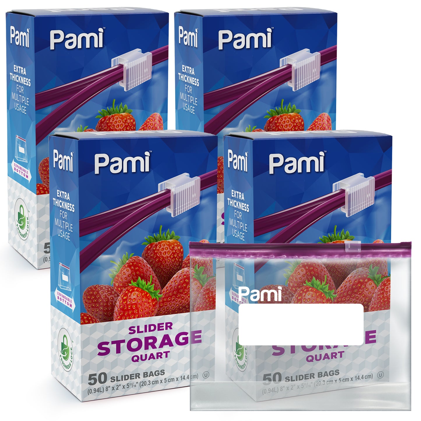 Quart Size Slider Storage Bags, Expandable Bottom - Pack of 50