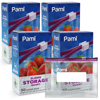 Quart Size Slider Storage Bags, Expandable Bottom - Pack of 50