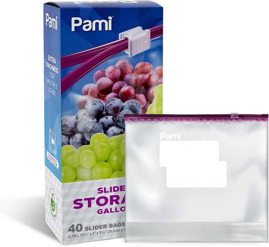 Gallon Size Slider Storage Bags, Expandable Bottom - 40 Pack