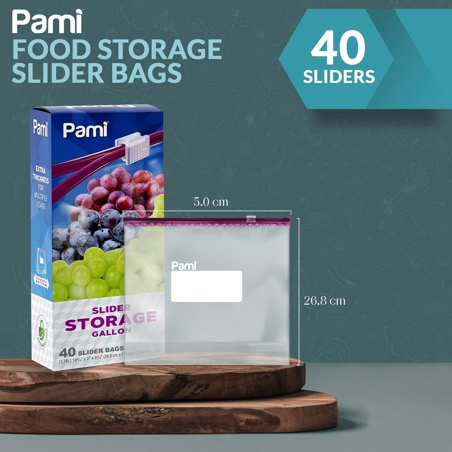 Gallon Size Slider Storage Bags, Expandable Bottom - 40 Pack