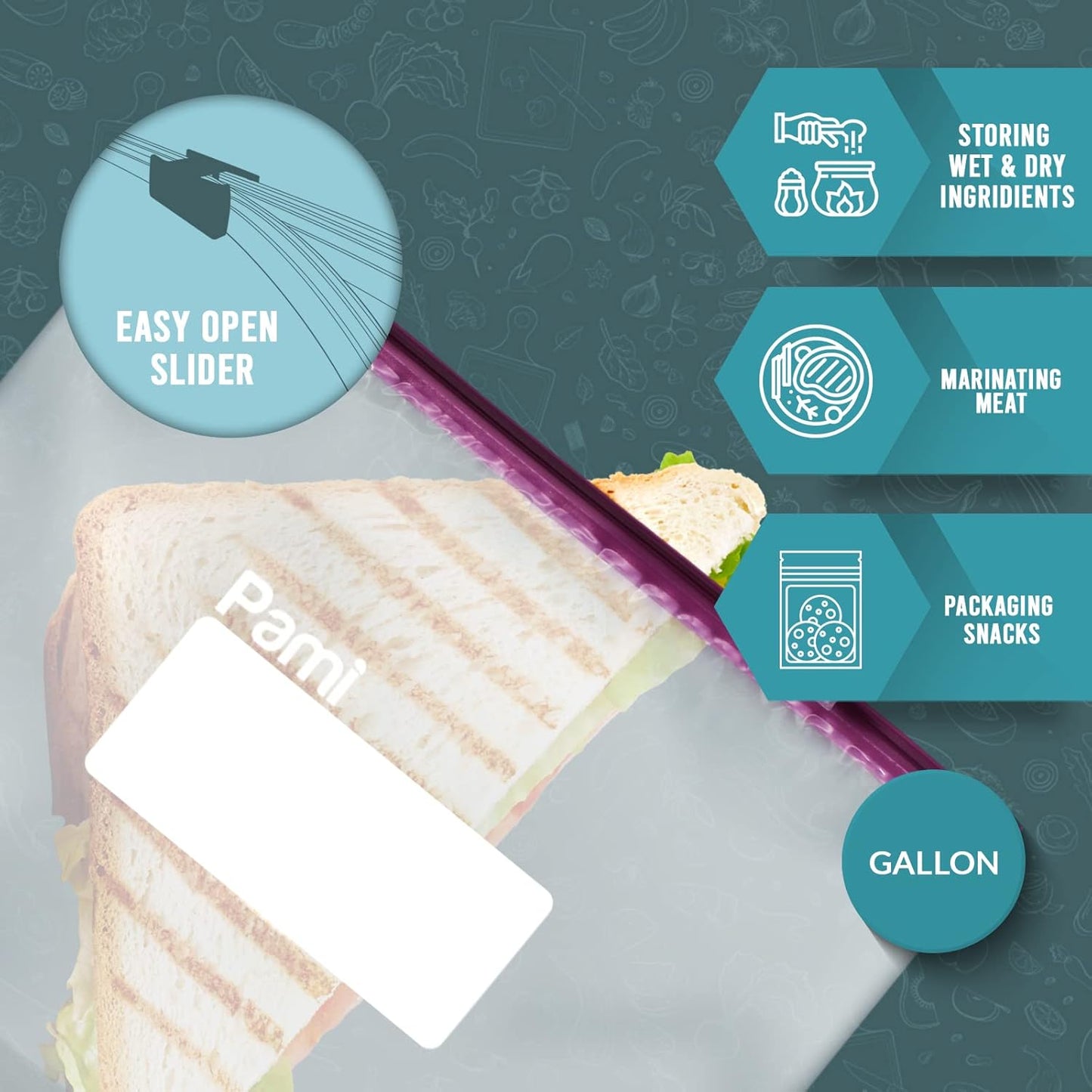 Gallon Size Slider Storage Bags, Expandable Bottom - 40 Pack