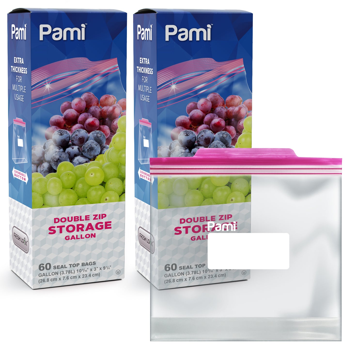 Gallon Size Double Zip Food Storage Bags - Pack of 60