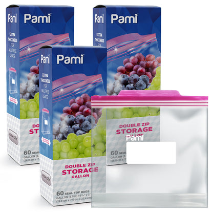 Gallon Size Double Zip Food Storage Bags - Pack of 60