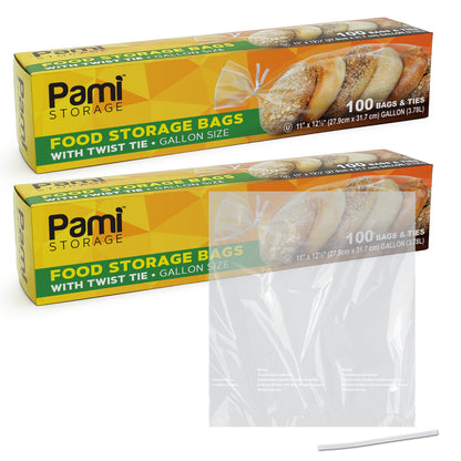 Gallon Size Twist Tie Food Storage Bags - Pack of 100