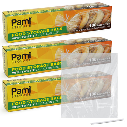 Gallon Size Twist Tie Food Storage Bags - Pack of 100