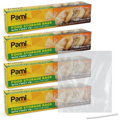 Gallon Size Twist Tie Food Storage Bags - Pack of 100