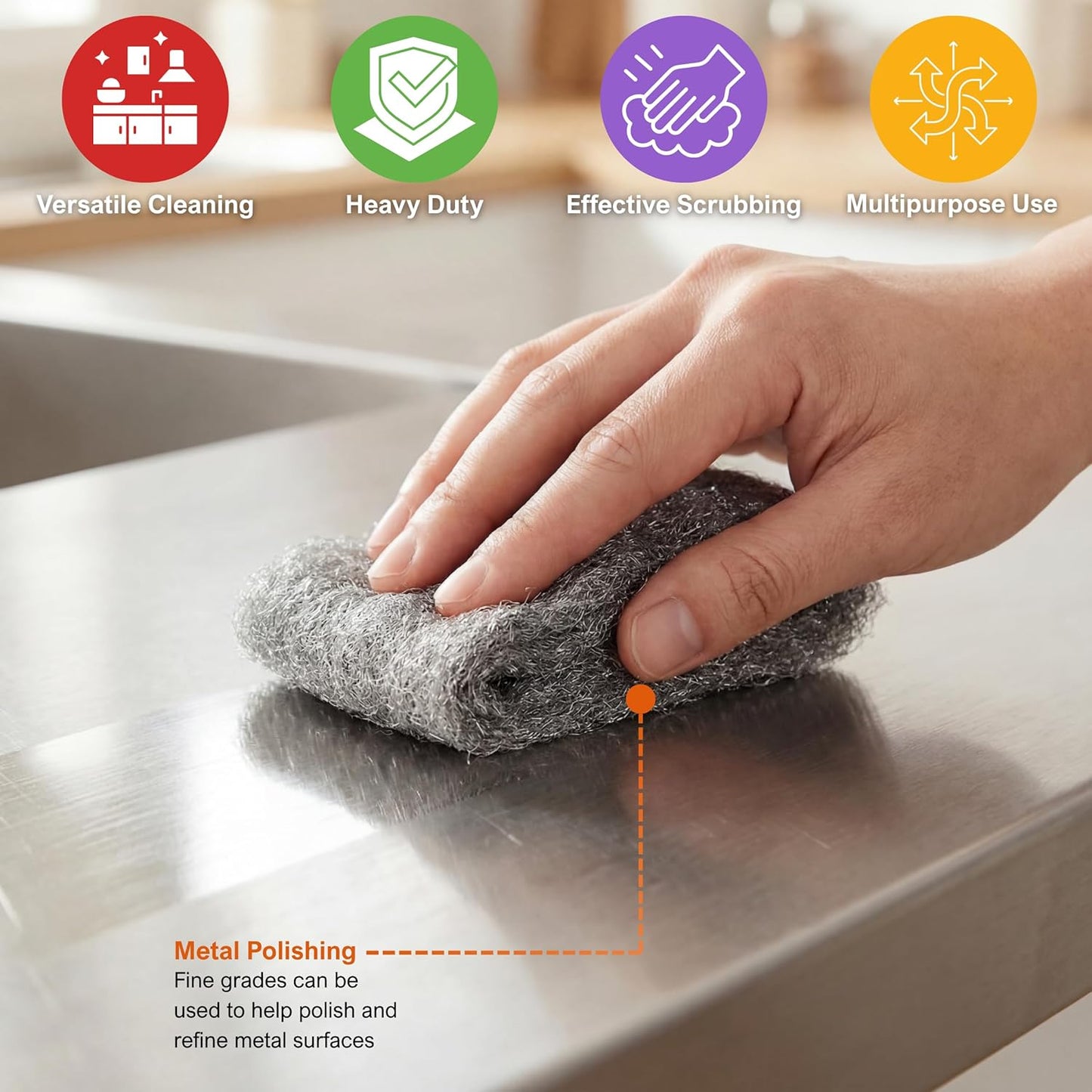 Steel Wool Scrubbing Pads Heavy Duty Cleaning Pads