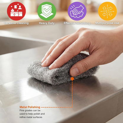 Steel Wool Scrubbing Pads Heavy Duty Cleaning Pads