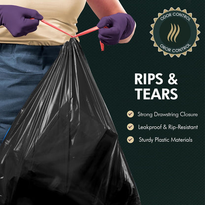 Heavy Duty 30 Gallon Drawstring Trash Bags – Black, Pack of 8