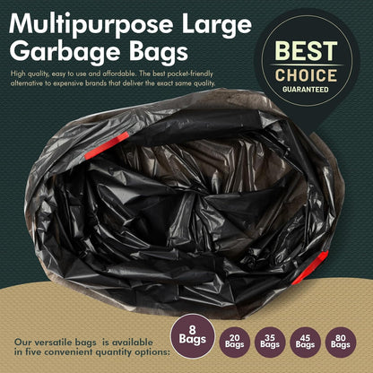 Heavy Duty 30 Gallon Drawstring Trash Bags – Black, Pack of 8