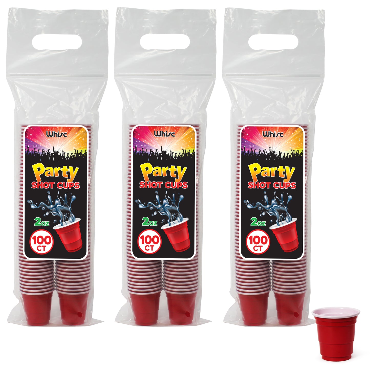 2 oz Disposable Plastic Shot Glass Party Cups – Red, 100 Pack