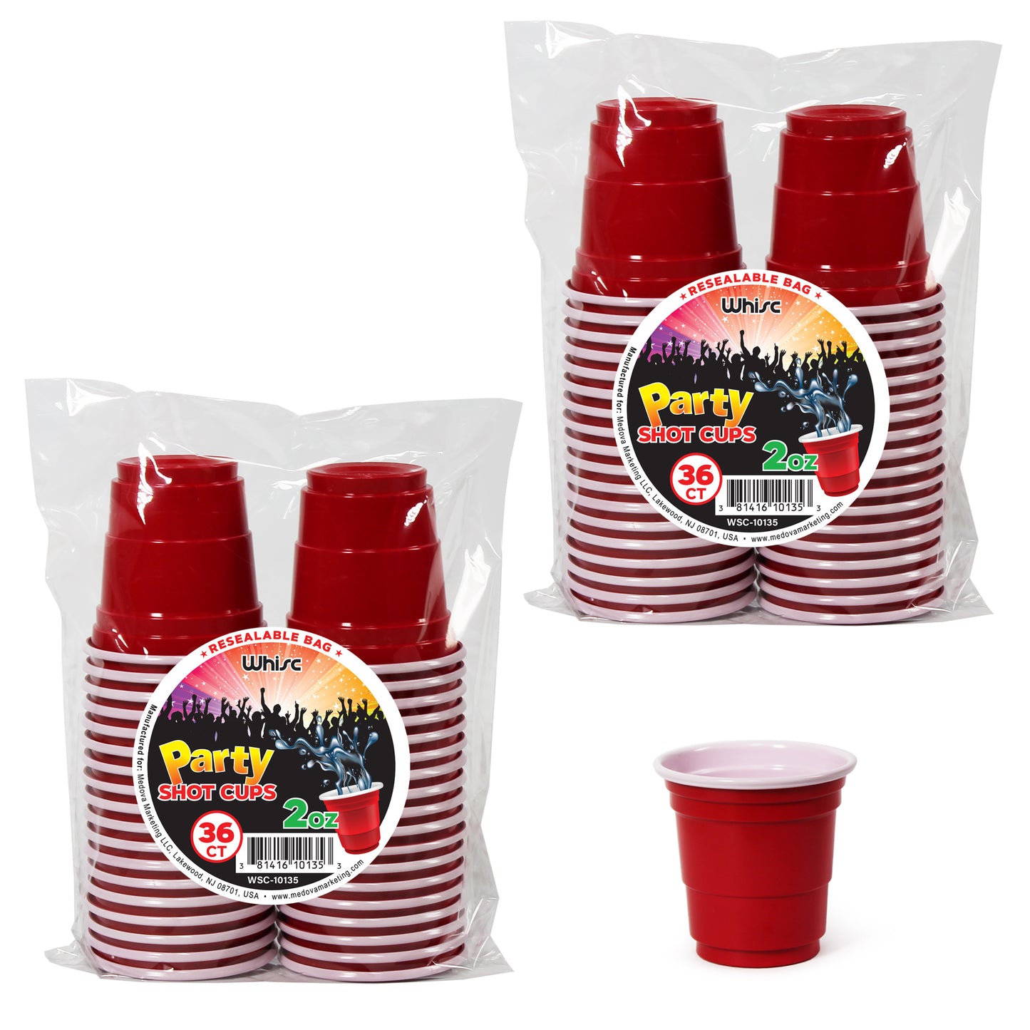 2 oz Disposable Plastic Shot Glass Party Cups – Red, 36 Pack