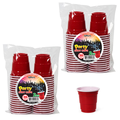 2 oz Disposable Plastic Shot Glass Party Cups – Red, 36 Pack