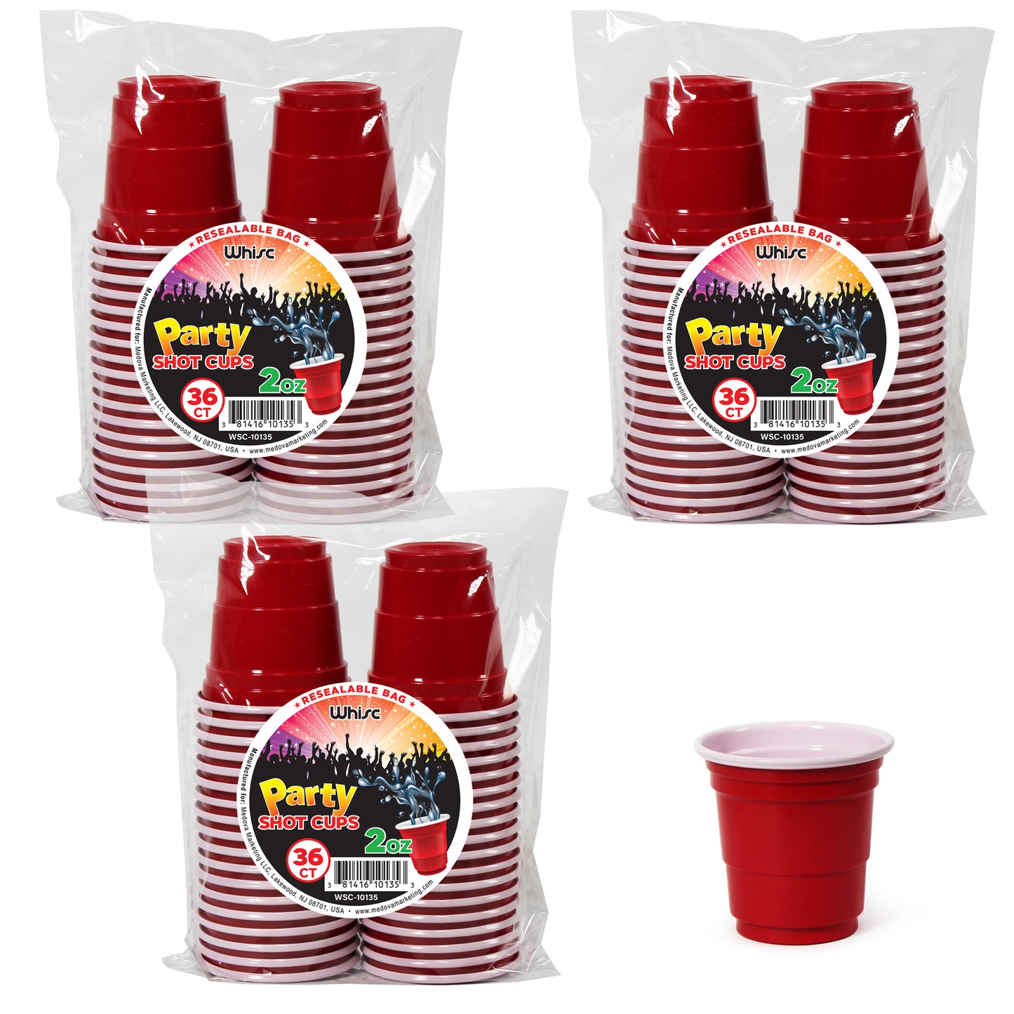 2 oz Disposable Plastic Shot Glass Party Cups – Red, 36 Pack