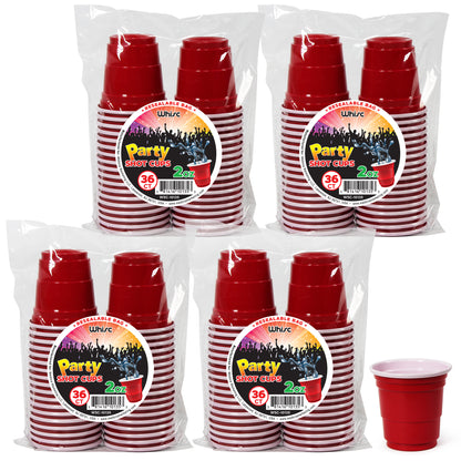 2 oz Disposable Plastic Shot Glass Party Cups – Red, 36 Pack