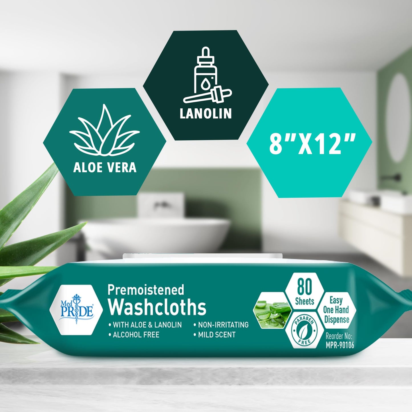 Disposable Premoistened Washcloths – 8" × 12", Pack of 80