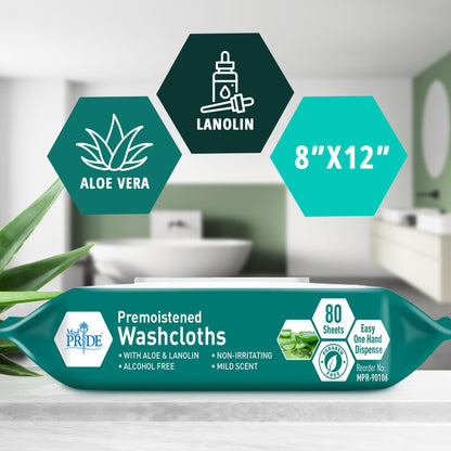 Disposable Premoistened Washcloths – 8" × 12", Pack of 80