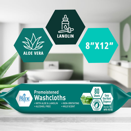 Disposable Premoistened Washcloths – 8" × 12", Pack of 80