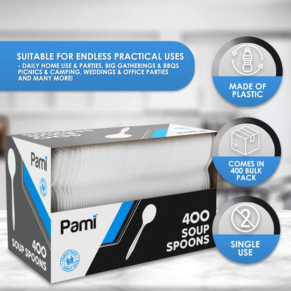 Medium-Weight Disposable Plastic Utensils – White Forks, Spoons & Knives 400-Pack