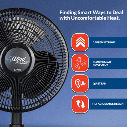 3 Speed Oscillating Desk Fan - Adjustable Tilt