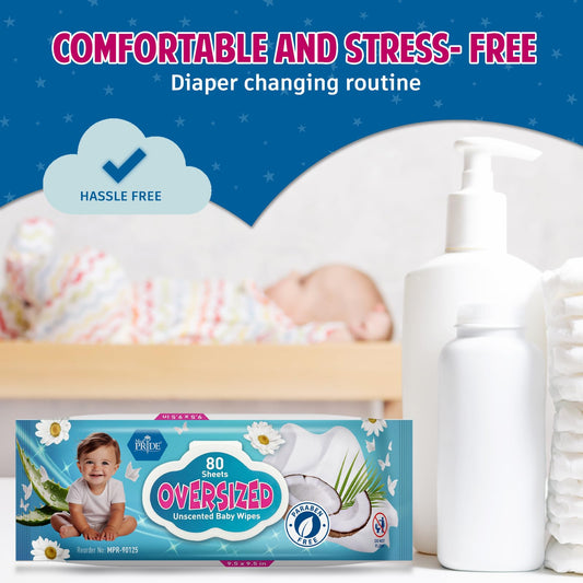 Oversized Unscented Baby Wipes – 9.5" × 9.5", Alcohol-Free,