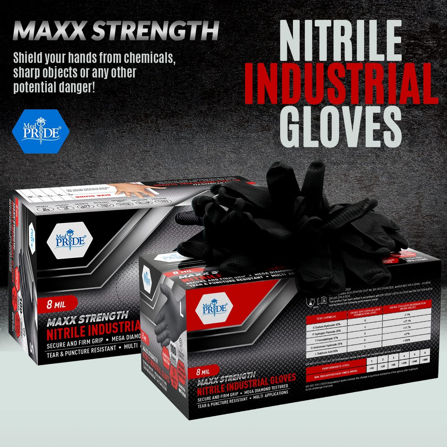 8 Mil Black Nitrile Gloves XL Powder Free Textured Touchscreen 1000ct