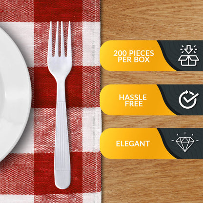 Heavy-Weight Disposable Plastic Silverware – White Utensils, 200-Pack