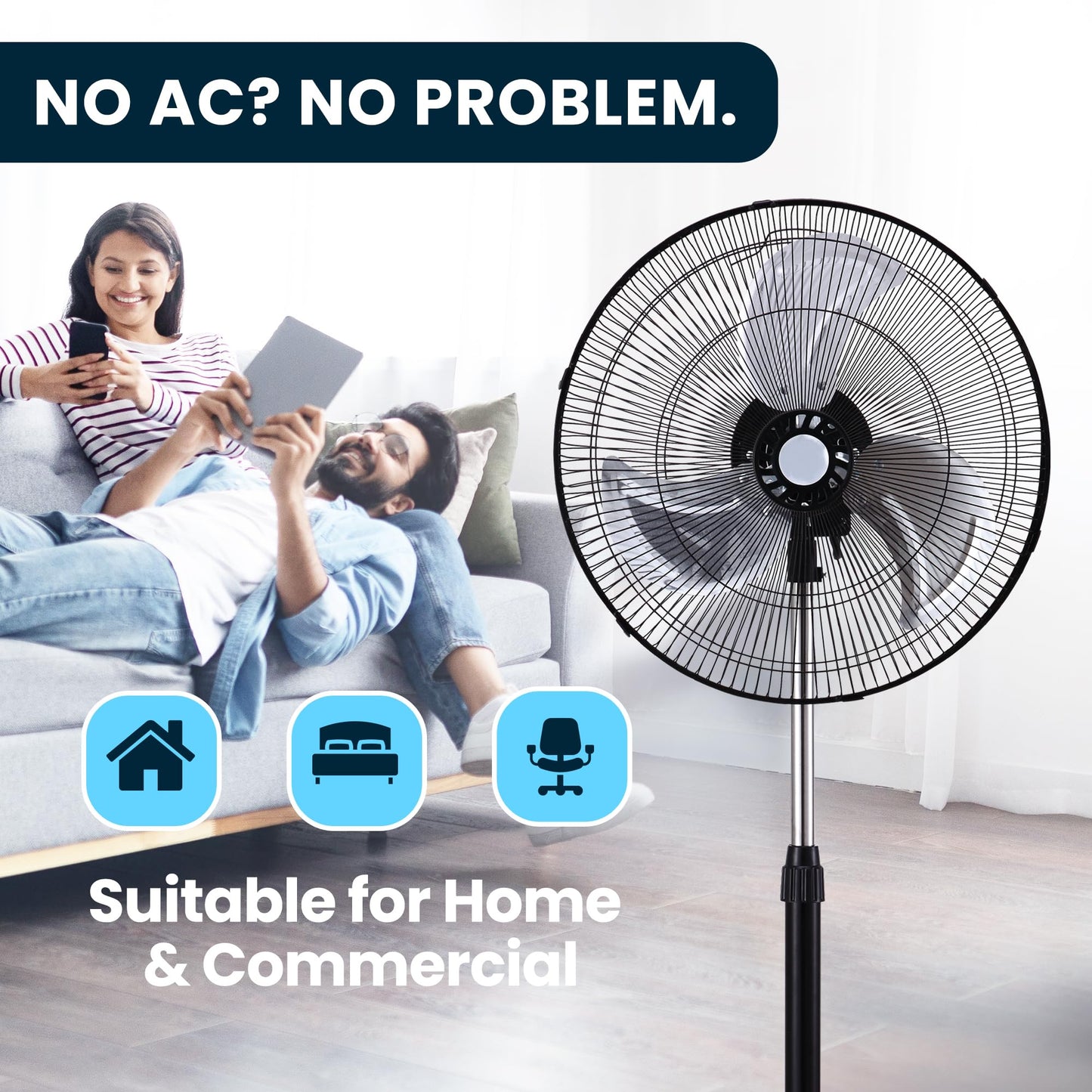 Black 18” Oscillating Pedestal 3 Speed Fan - Adjustable Stand