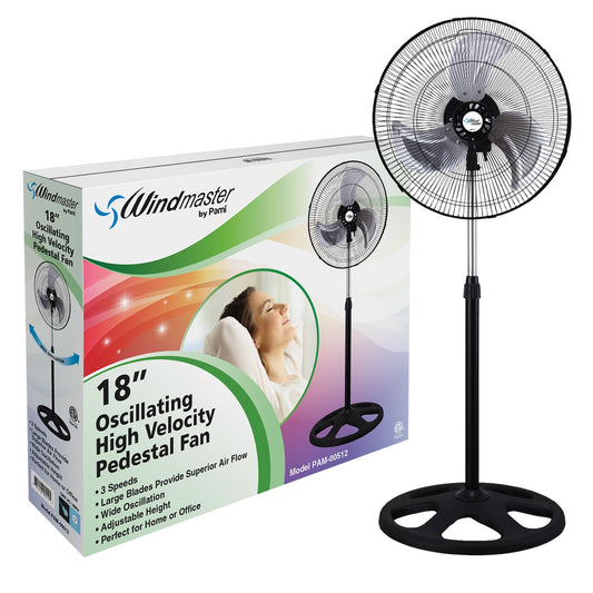 Black 18” Oscillating Pedestal 3 Speed Fan - Adjustable Stand