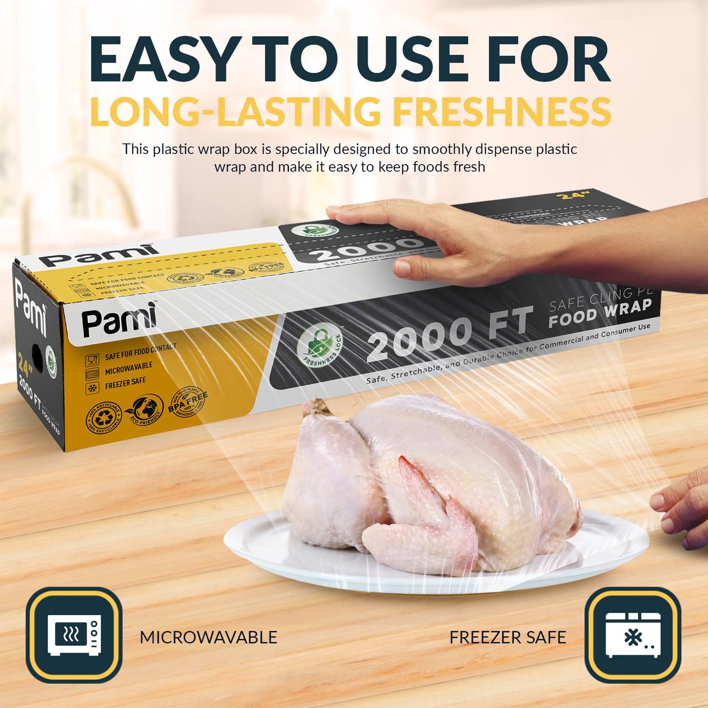 Plastic Safe Cling PVC Food Wrap 2000 FT With Slide Cutter - Food Storage