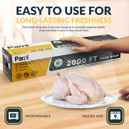 Plastic Safe Cling PVC Food Wrap 2000 FT With Slide Cutter - Food Storage