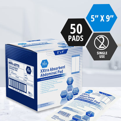 Extra Absorbent Sterile Abdominal ABD Pads – 5" × 9", 50ct, Individually Wrapped