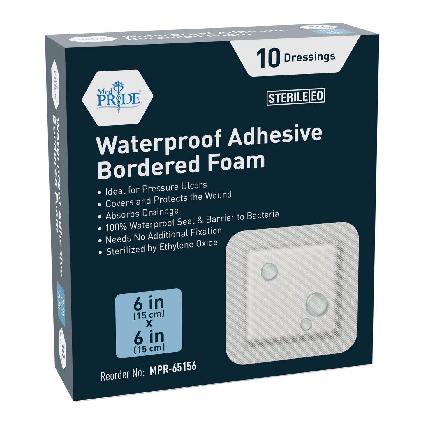 4x4 Foam Wound Dressing, 10 Count, Waterproof Silicone Adhesive Border