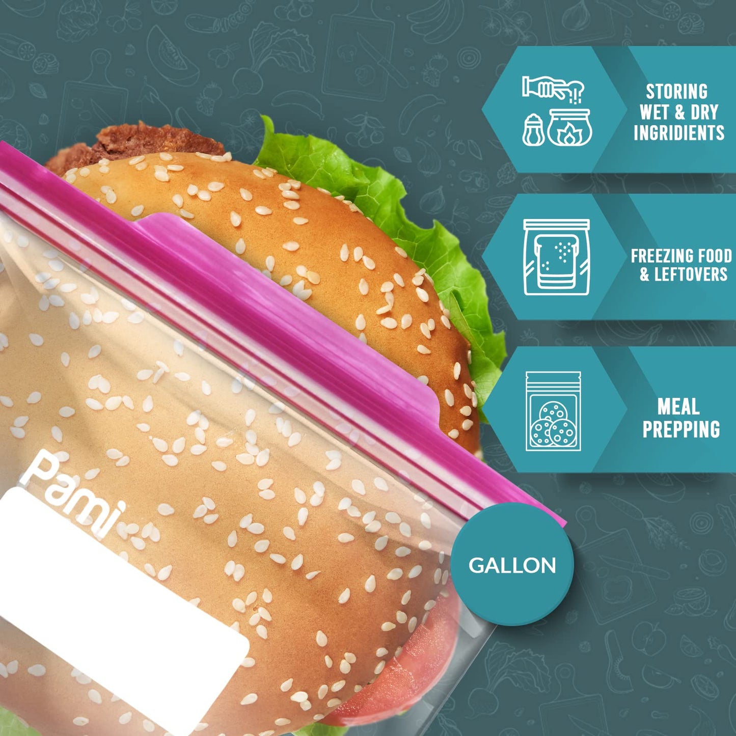 Gallon Size Double Zip Food Storage Bags - Pack of 60