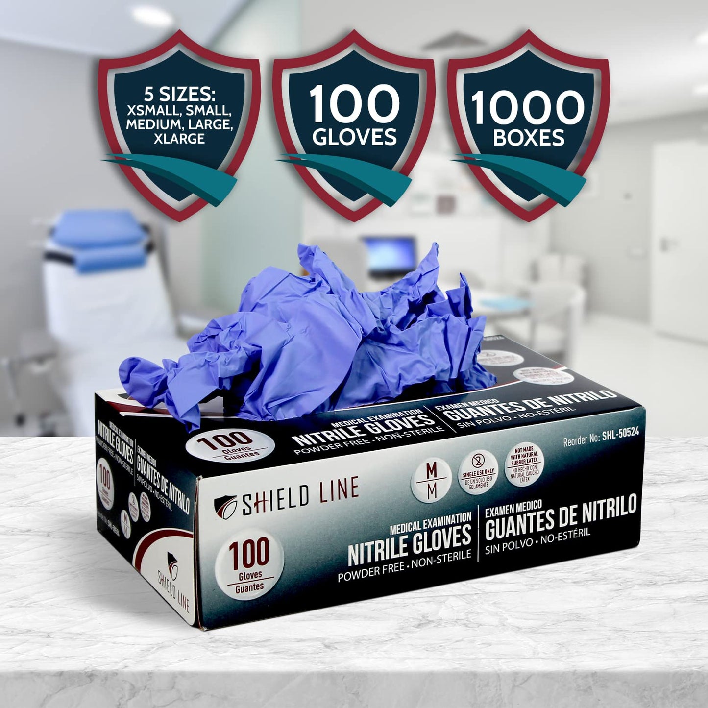 SHIELD LINE Blue Nitrile Medical Exam Gloves - Case of 1000ct