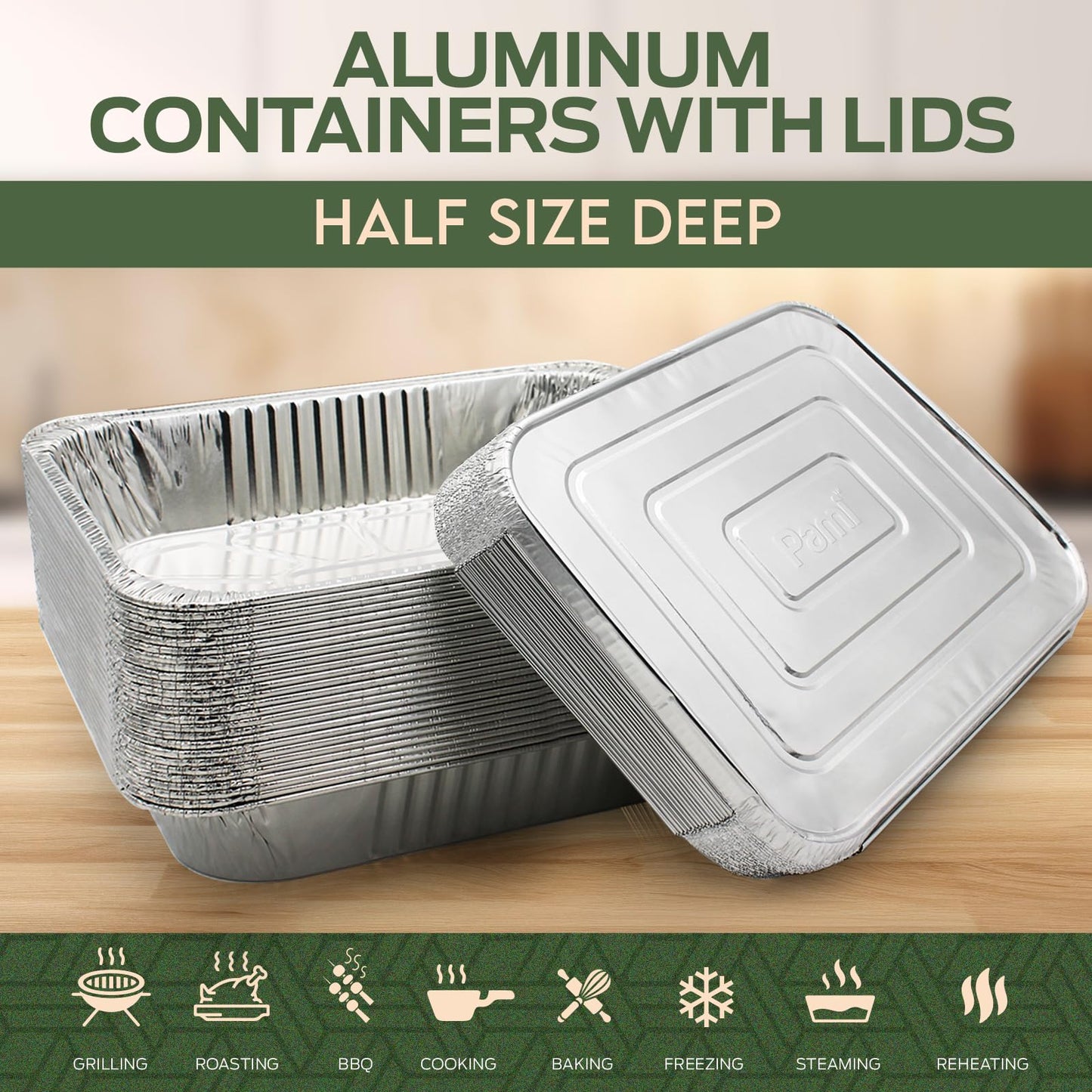 9" X 13" Aluminum Foil Containers With Lids – 25 Half-Size Deep Pans