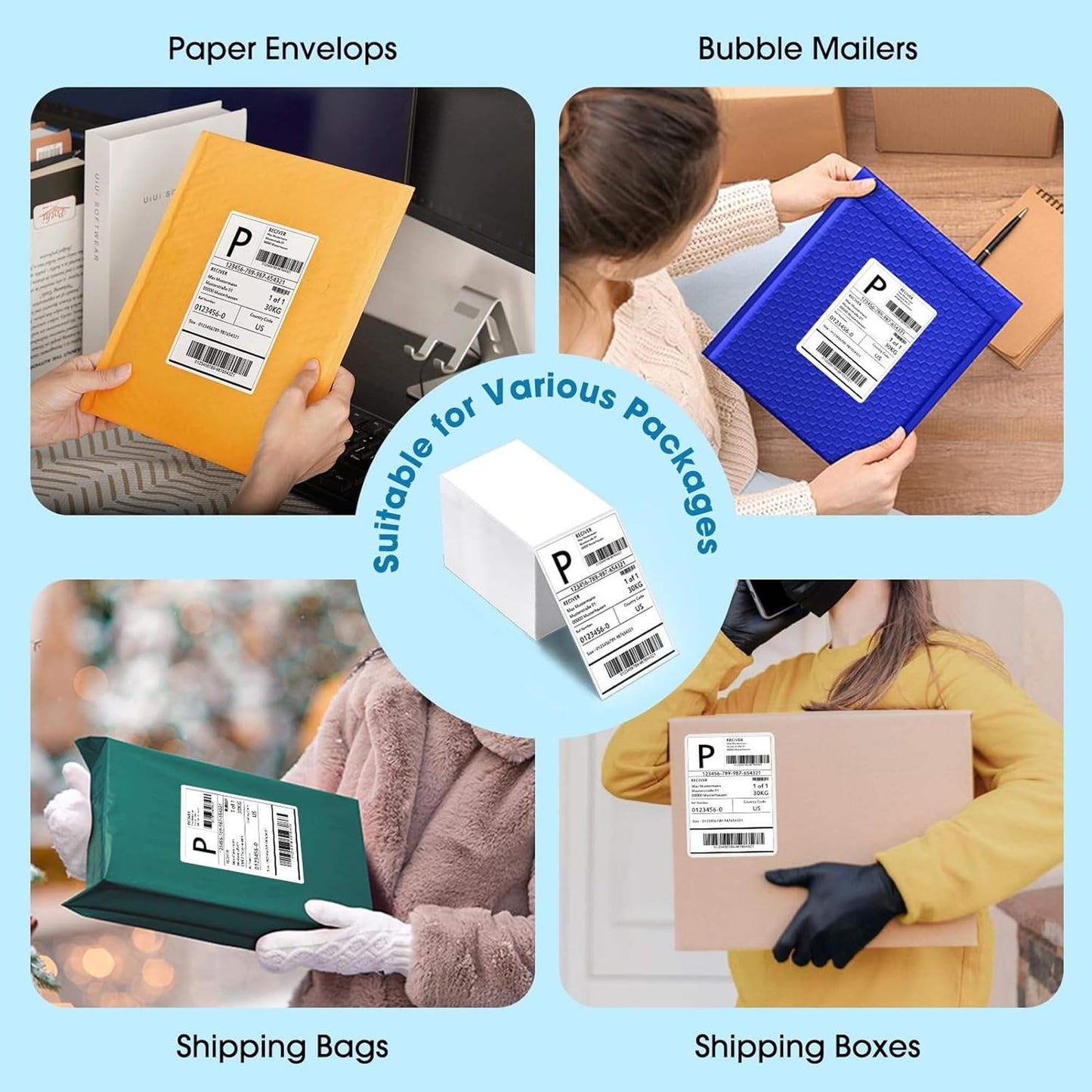 4x6 Direct Thermal Shipping Labels, 4,000 Fanfold, 8x500, Rollo/Zebra
