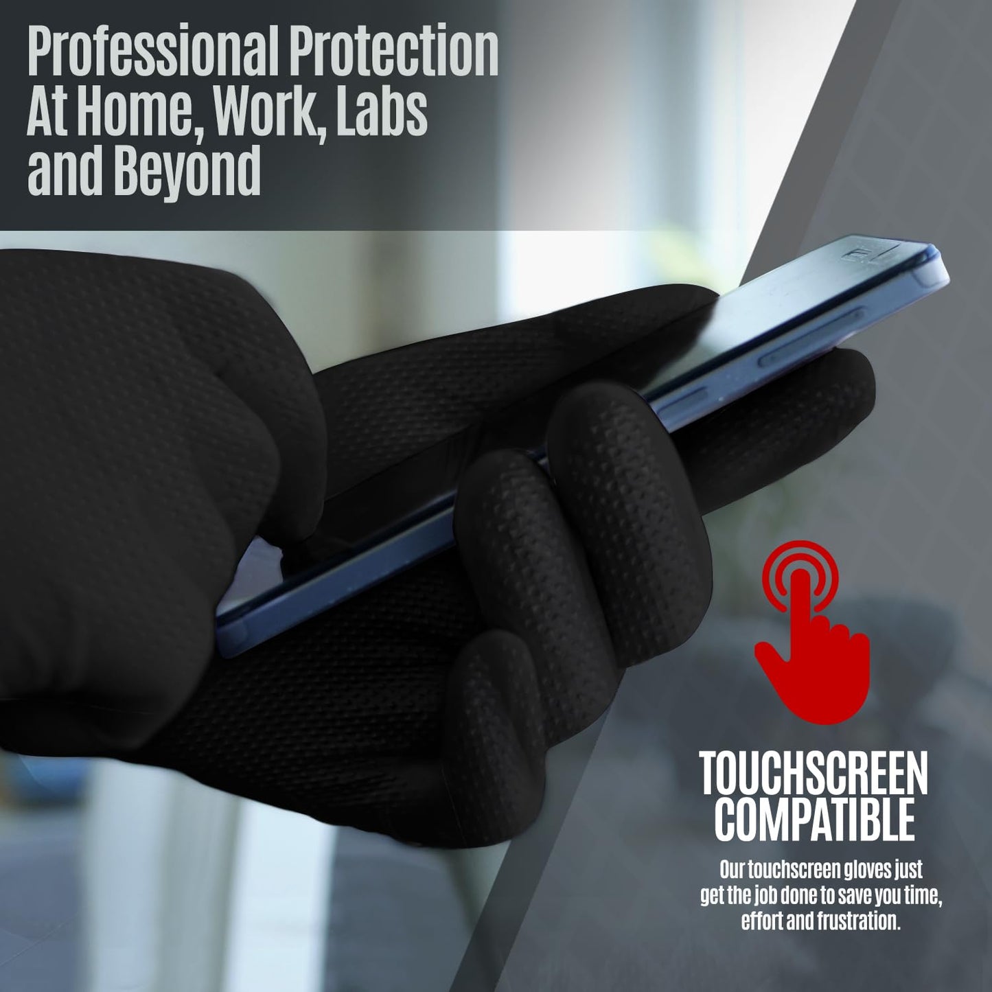 8 Mil Black Nitrile Gloves XL Powder Free Textured Touchscreen 1000ct