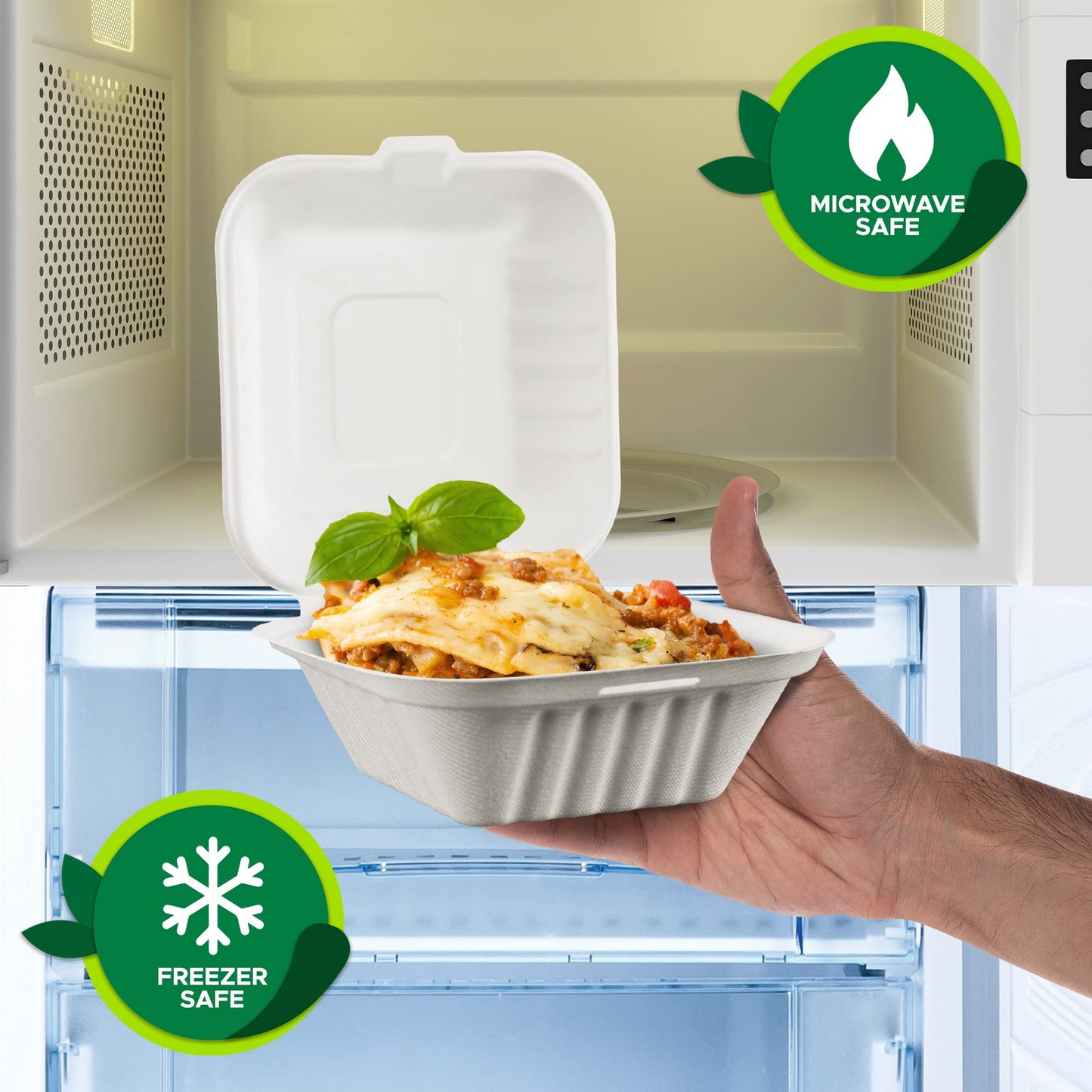 6x6” Biodegradable Clamshell Takeout Food Containers
