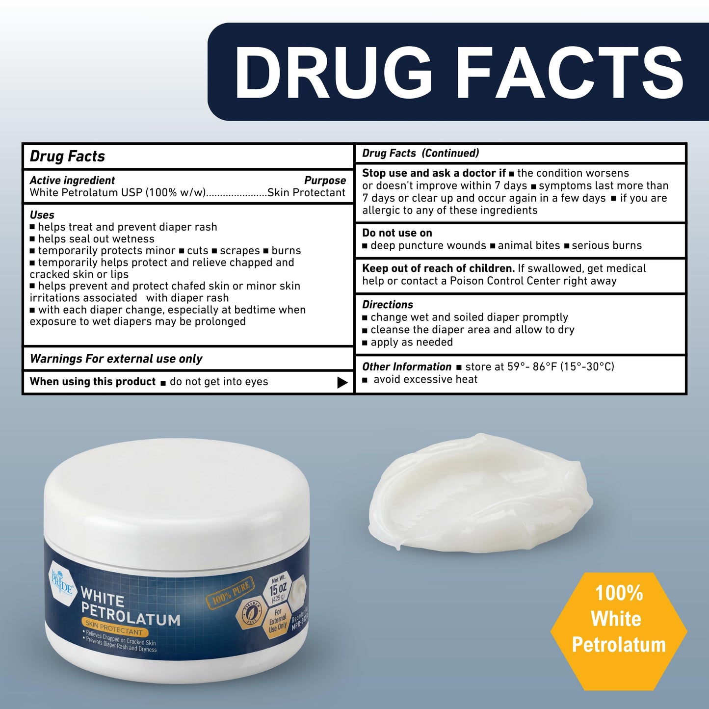 100% Pure White Petroleum Jelly – 15 oz Jar