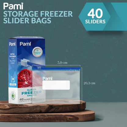 Gallon Size Freezer Slider Bags - Pack of 40, Expandable Bottom